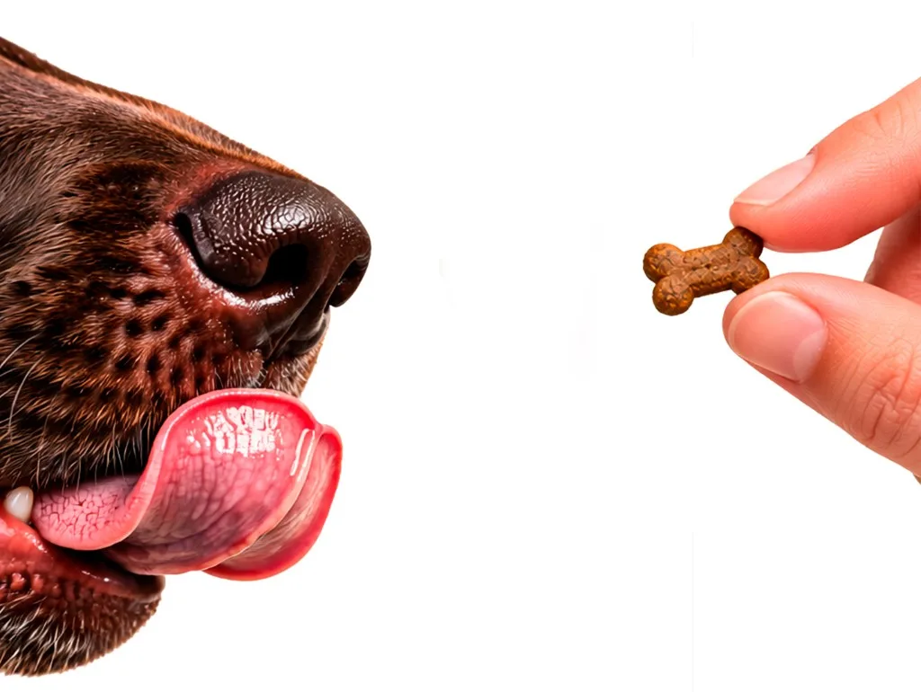 Perro saboreando una croqueta